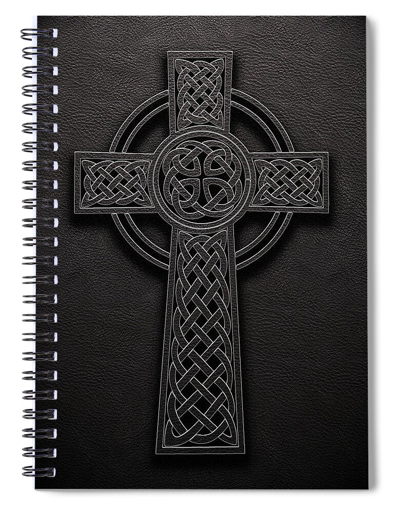 Art Spiral Notebook featuring the digital art Celtic Knotwork Cross 1 Black Leather Texture by Brian Carson