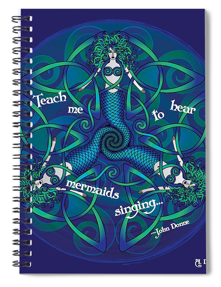 Celtic Art Spiral Notebook featuring the digital art Celtic Mermaid Mandala in Blue and Green by Celtic Artist Angela Dawn MacKay