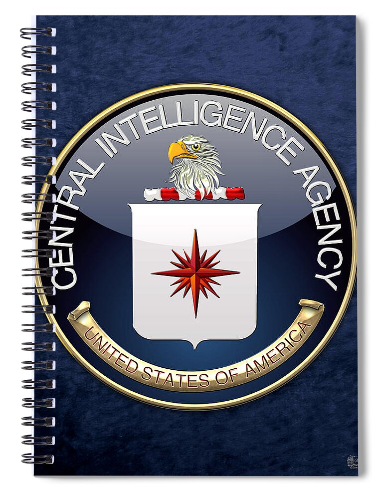 'military Insignia & Heraldry 3d' Collection By Serge Averbukh Spiral Notebook featuring the digital art Central Intelligence Agency - C I A Emblem on Blue Velvet by Serge Averbukh