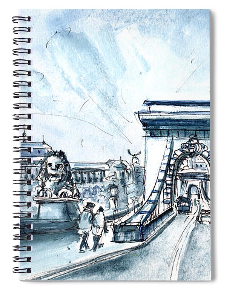 Travel Spiral Notebook featuring the painting Chain Bridge In Budapest by Miki De Goodaboom
