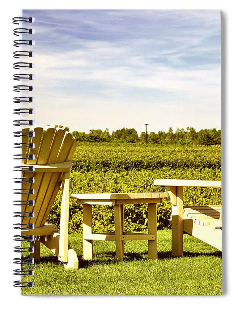 Vineyard Spiral Notebook featuring the photograph Chairs overlooking vineyard by Elena Elisseeva