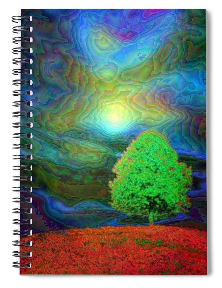 Tree Spiral Notebook featuring the painting Change of seasons - Summer night in Enamel by Lilia D