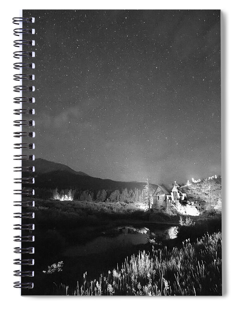 Old Churches Spiral Notebook featuring the photograph Chapel On the Rock Stary Night Portrait BW by James BO Insogna