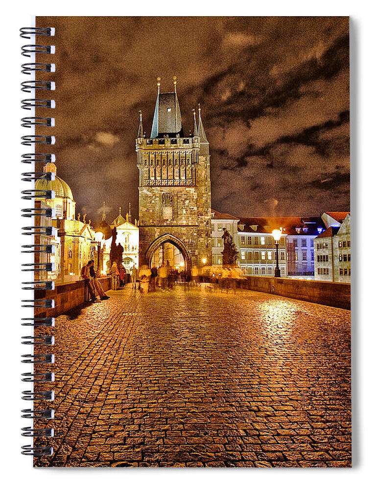 Charles Bridge Spiral Notebook featuring the photograph Charles Bridge At Night by Madeline Ellis