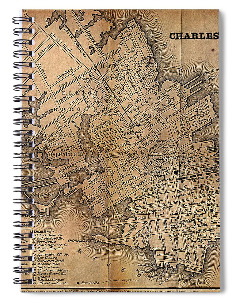 Steampunk Spiral Notebook featuring the painting Charleston Vintage Map No. I by James Hill