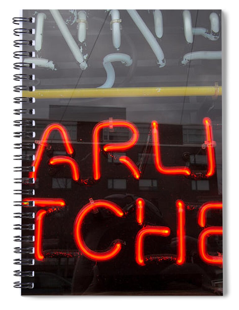 Neon Spiral Notebook featuring the photograph Charlies Kitchen by Allan Morrison