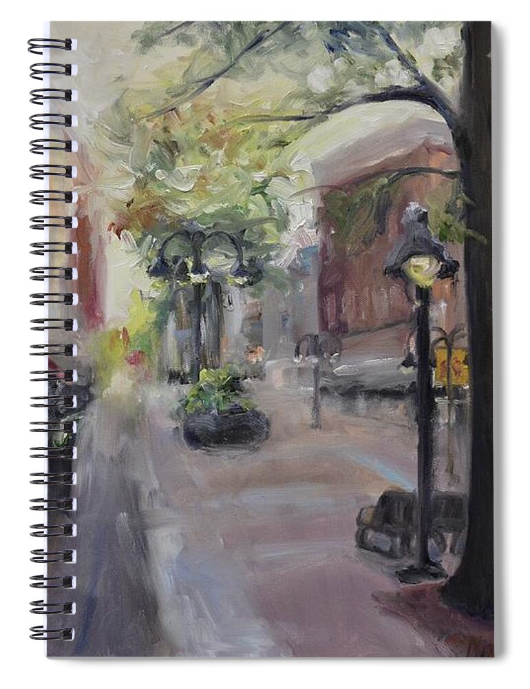 Mall Spiral Notebook featuring the painting Charlottesville's Historic Downtown Mall by Donna Tuten