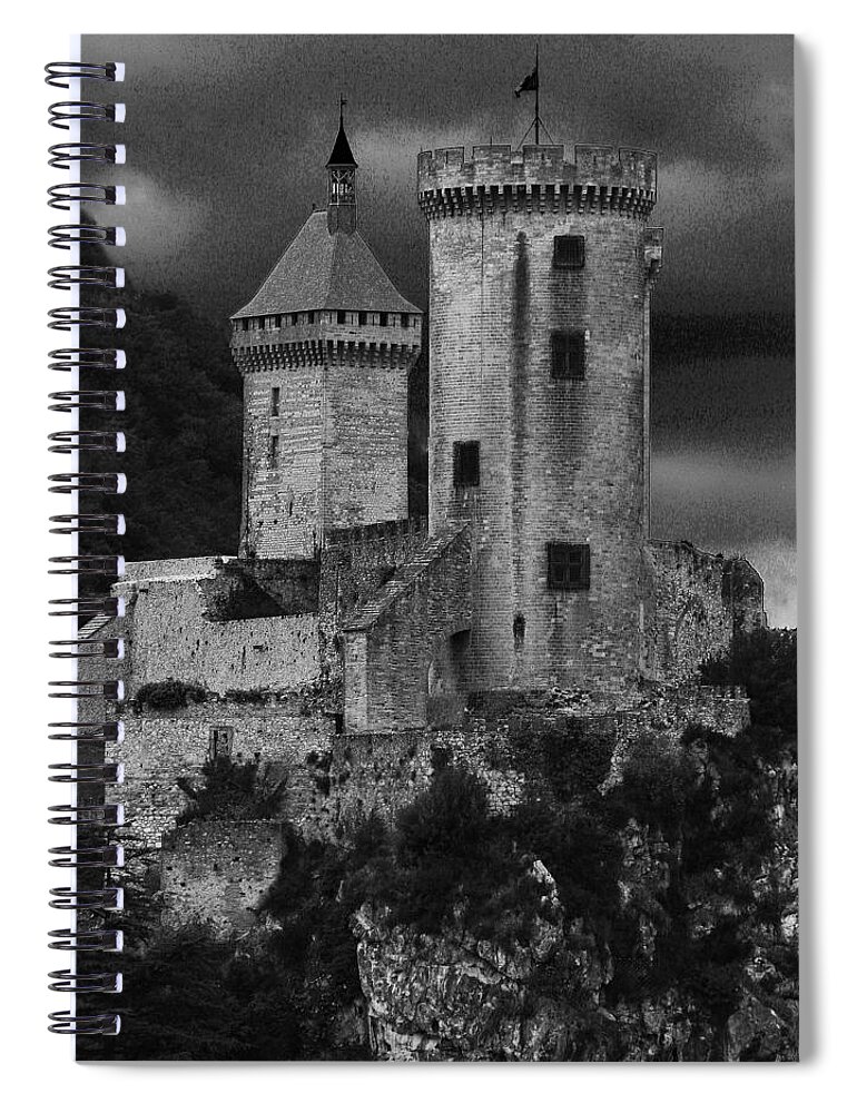Chateau Spiral Notebook featuring the photograph Chateau Tower Monochrome by John Topman