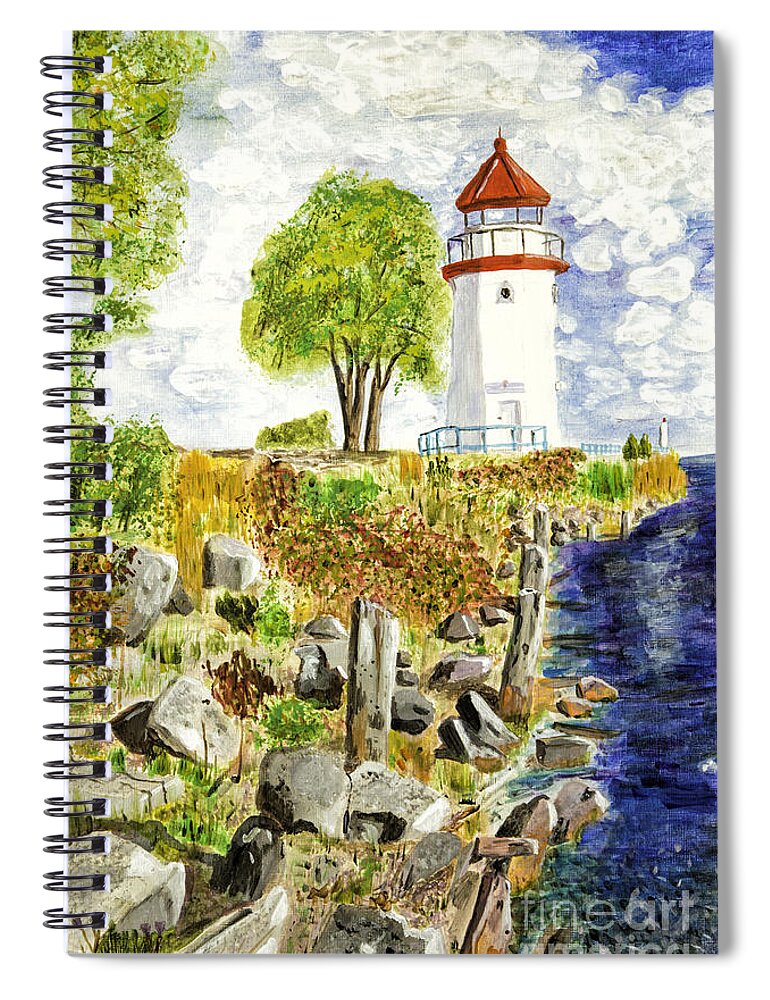 Acrylic Paintings Spiral Notebook featuring the painting Cheboygan Lighthouse by Timothy Hacker
