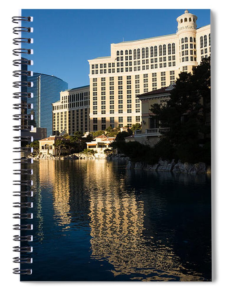 Bellagio Spiral Notebook featuring the photograph Cheerful Early Morning Bellagio Reflections - Las Vegas Nevada by Georgia Mizuleva