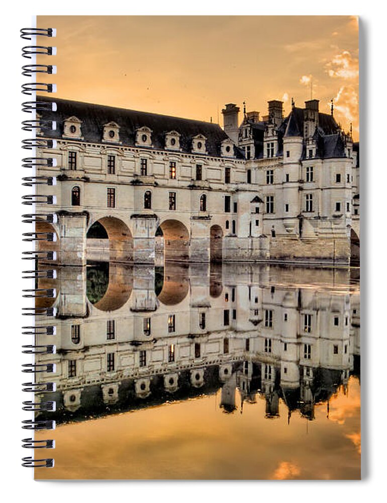Chateau De Chenonceau Spiral Notebook featuring the photograph Chenonceau Castle in the twilight panorama by Weston Westmoreland