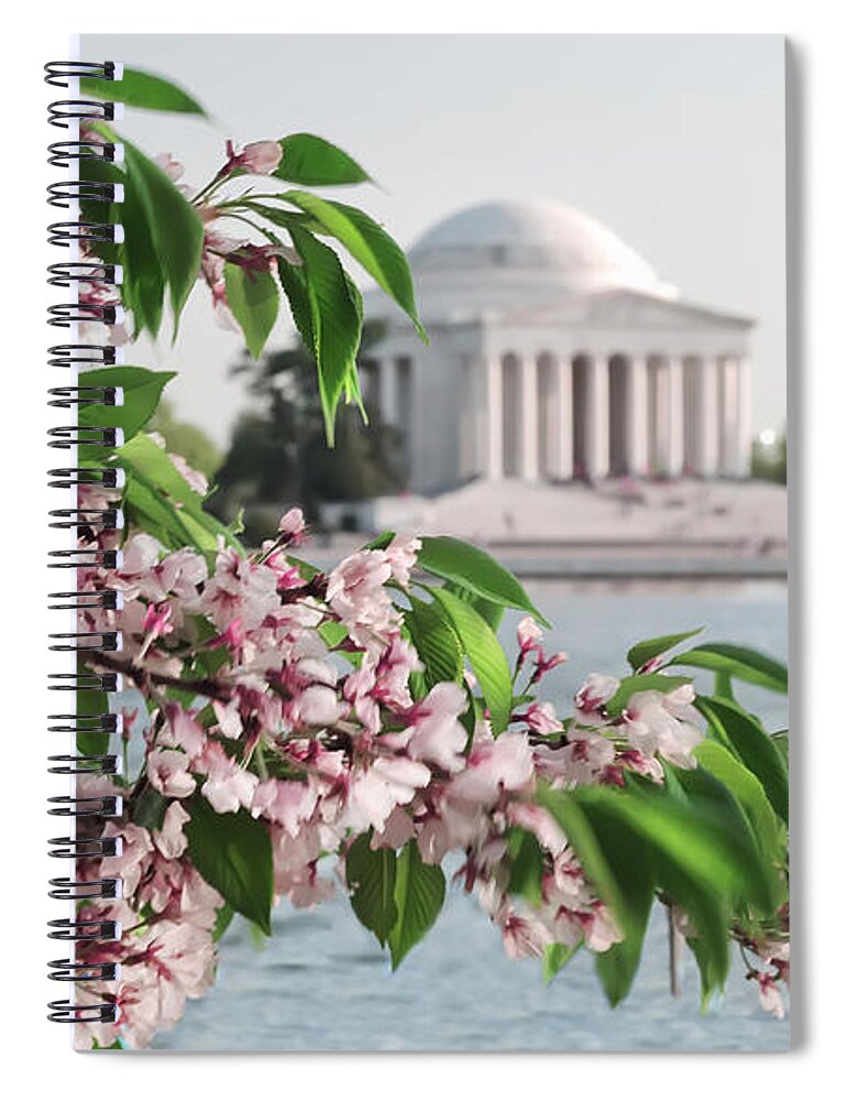 America Spiral Notebook featuring the photograph Cherry Blossoms and the Jefferson Memorial 2 by Mitchell R Grosky