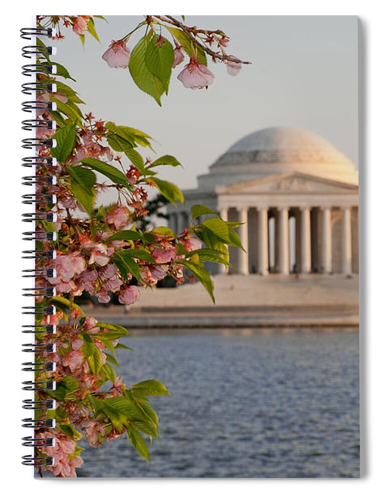 America Spiral Notebook featuring the photograph Cherry Blossoms and the Jefferson Memorial 3 by Mitchell R Grosky