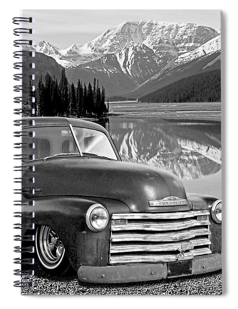 Chevrolet Truck Spiral Notebook featuring the photograph Chevy Pickup in the Rockies in Black and White by Gill Billington