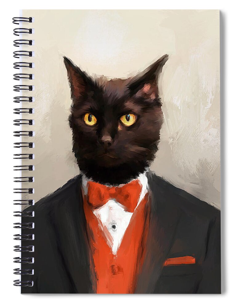 Art Spiral Notebook featuring the painting Chic Black Cat by Jai Johnson