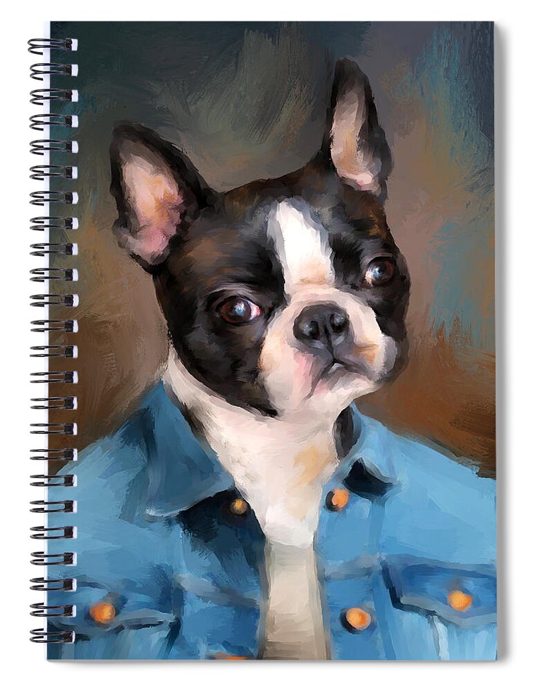 Art Spiral Notebook featuring the painting Chic Boston Terrier by Jai Johnson