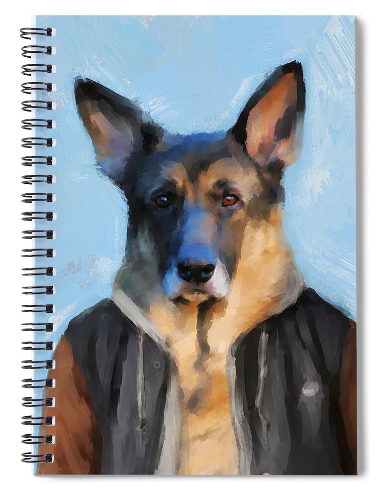 Art Spiral Notebook featuring the painting Chic German Shepherd by Jai Johnson