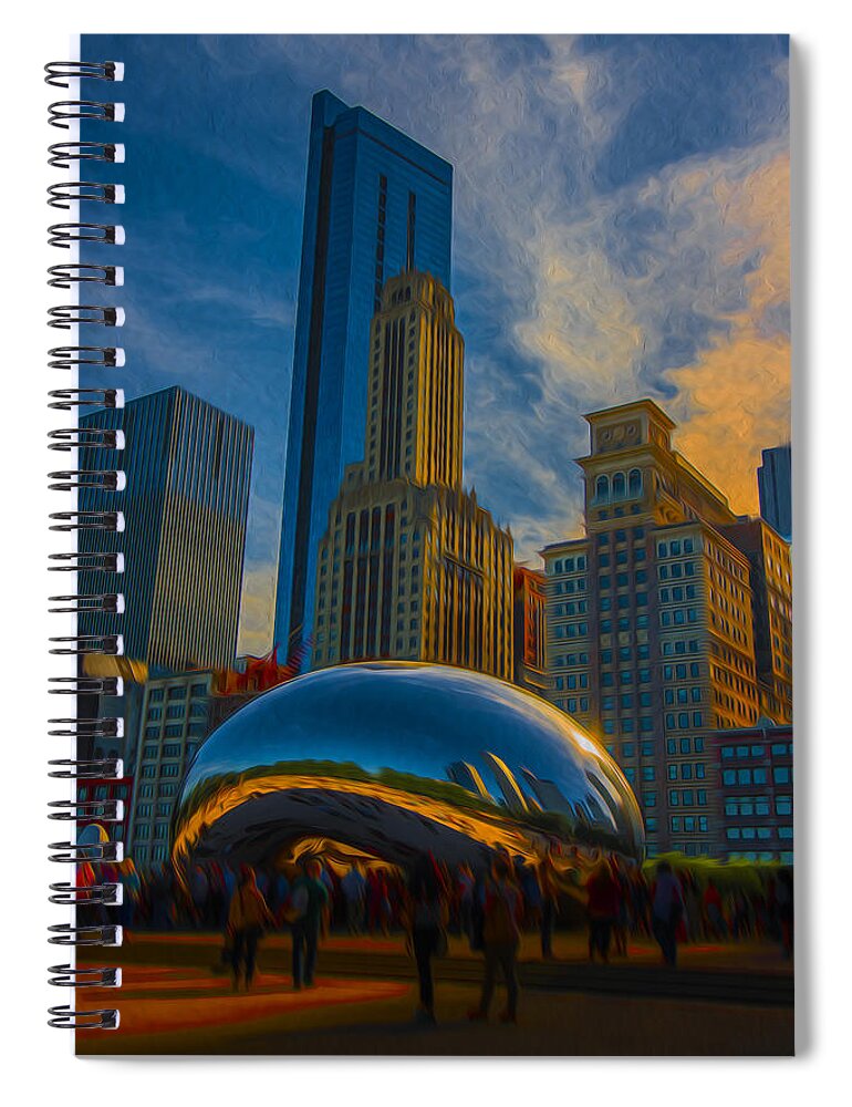 Chicago Illinois Spiral Notebook featuring the photograph Chicago Illinois Windy City Bean Digital Paint by David Haskett II