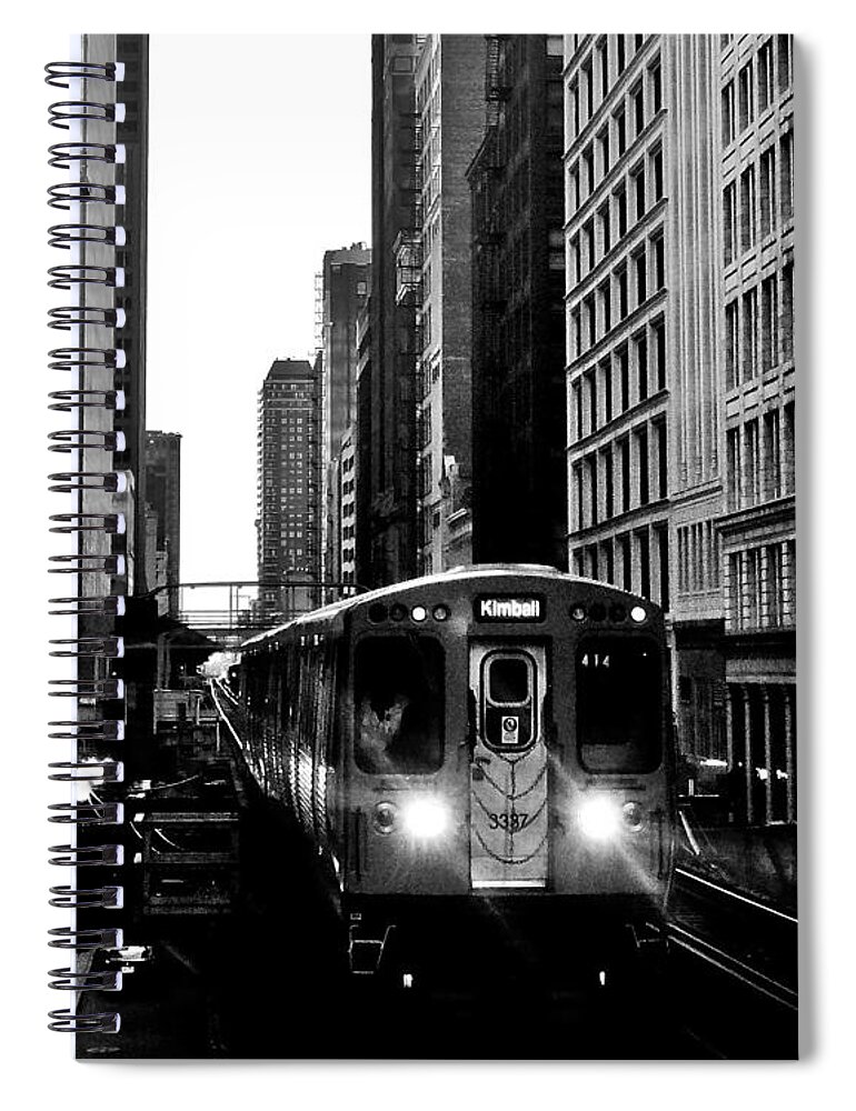 Chicago Spiral Notebook featuring the photograph Chicago L Black And White by Benjamin Yeager