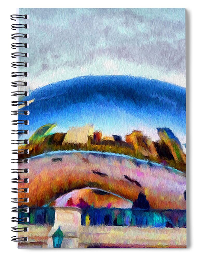 Bean Spiral Notebook featuring the painting Chicago Reflected by Jeffrey Kolker