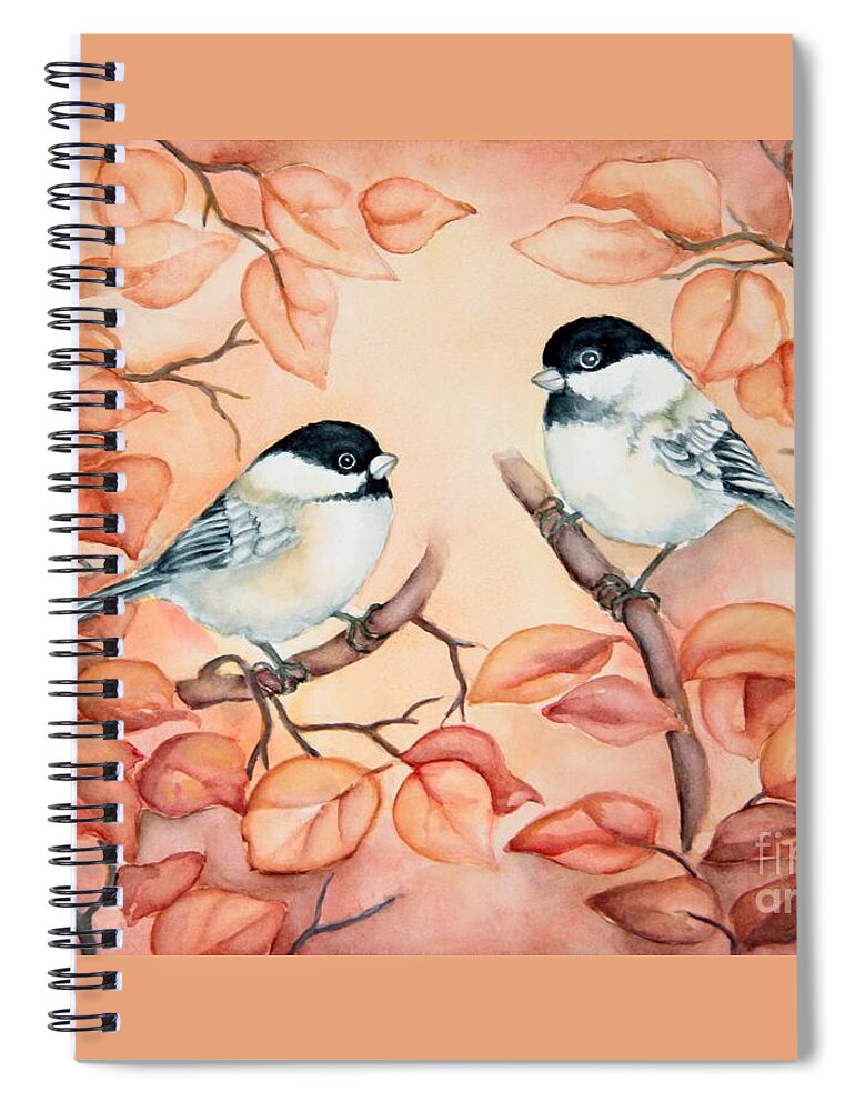 Chickadee Spiral Notebook featuring the painting Chickadees by Inese Poga