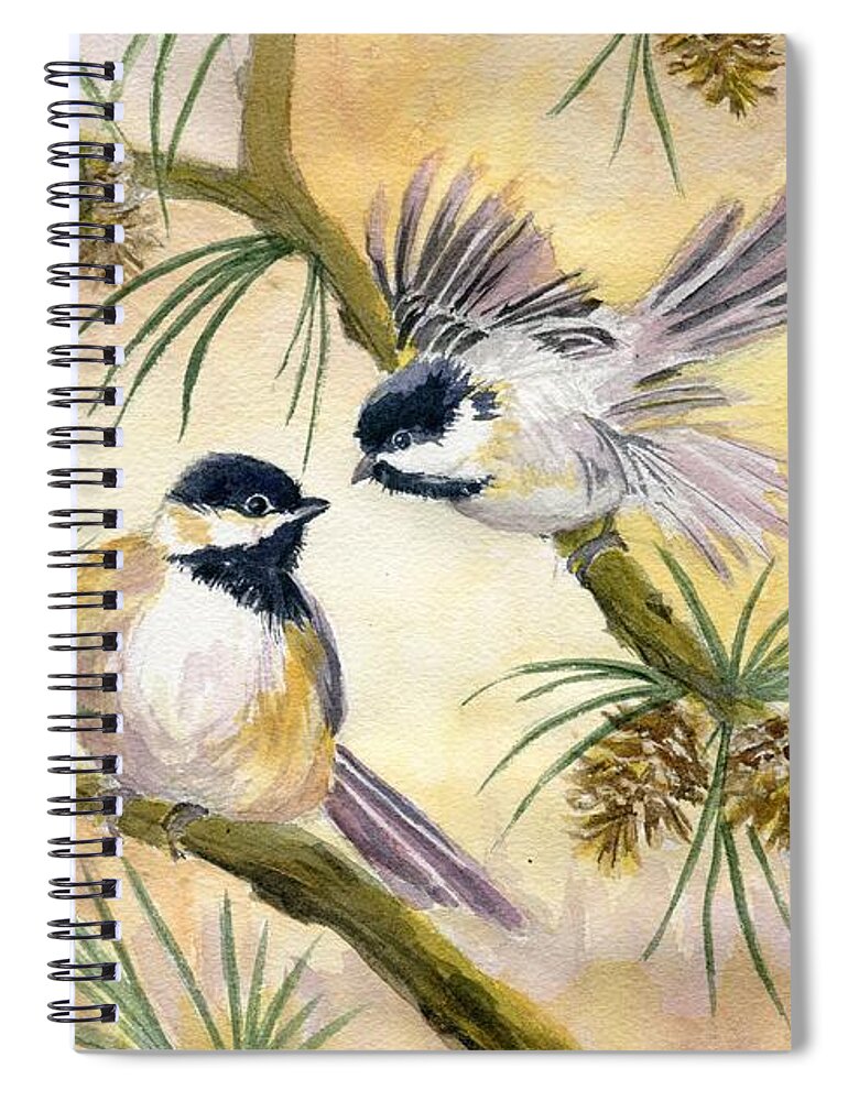 Chickadee Spiral Notebook featuring the painting Chickadees by Melly Terpening