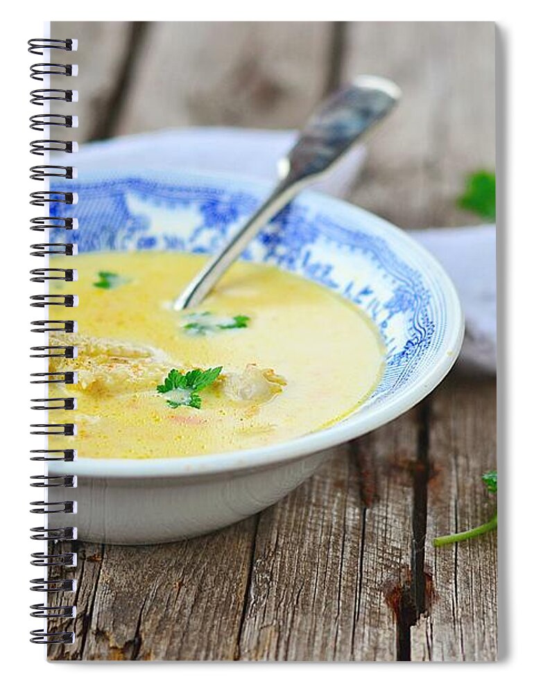 Spoon Spiral Notebook featuring the photograph Chicken Soup by Zoryana Ivchenko