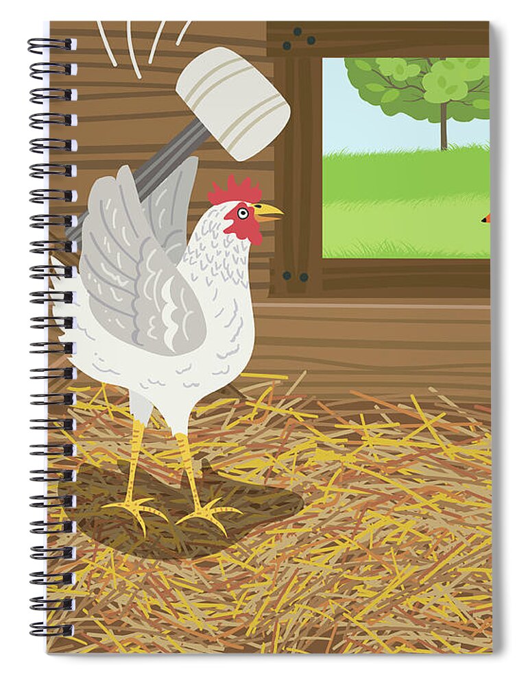 Hiding Spiral Notebook featuring the digital art Chicken With A Mallet Waits For A Fox by Diane Labombarbe