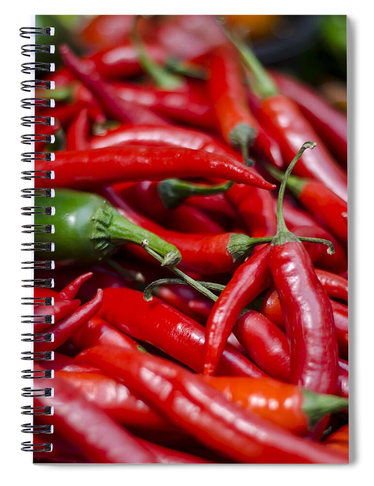 Chili Spiral Notebook featuring the photograph Chili Peppers At the Market by Heather Applegate