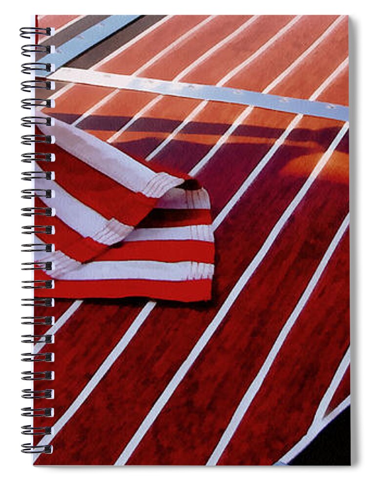 Classic Boat Spiral Notebook featuring the photograph Chris Craft with American Flag by Michelle Calkins