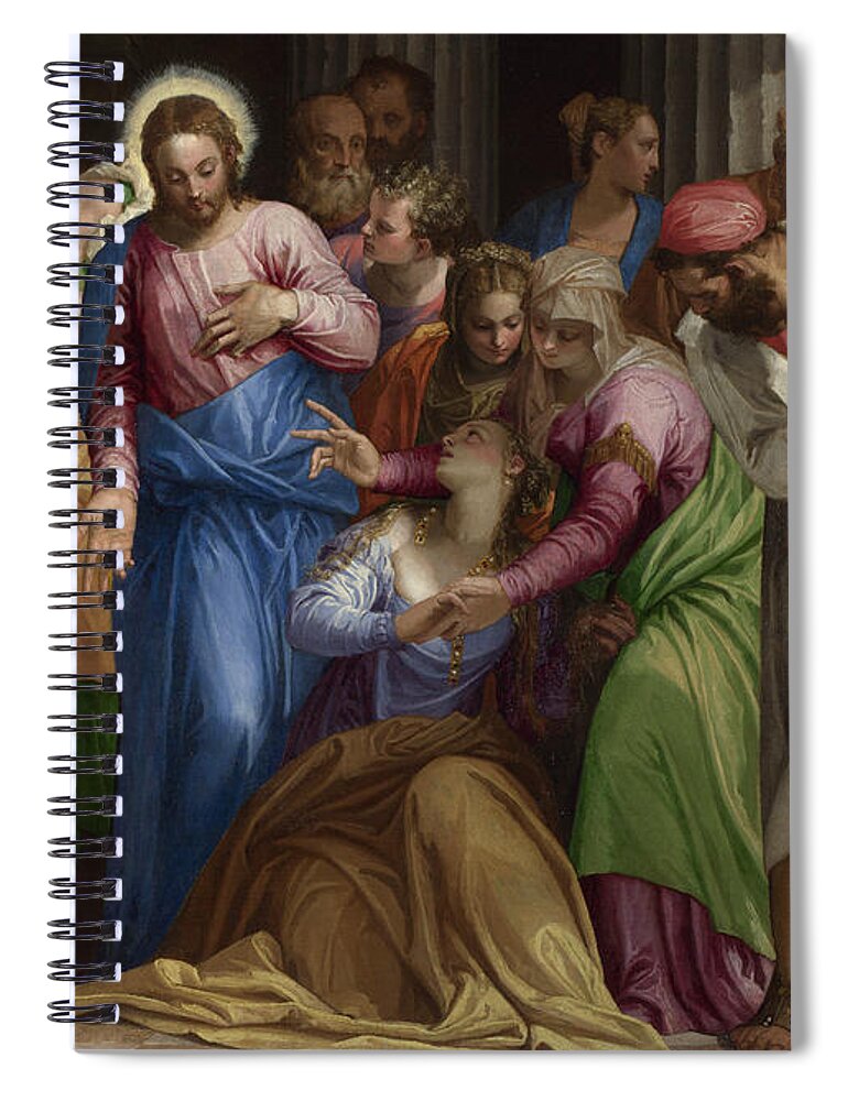 Paolo Veronese Spiral Notebook featuring the painting Christ addressing a Kneeling Woman by Paolo Veronese