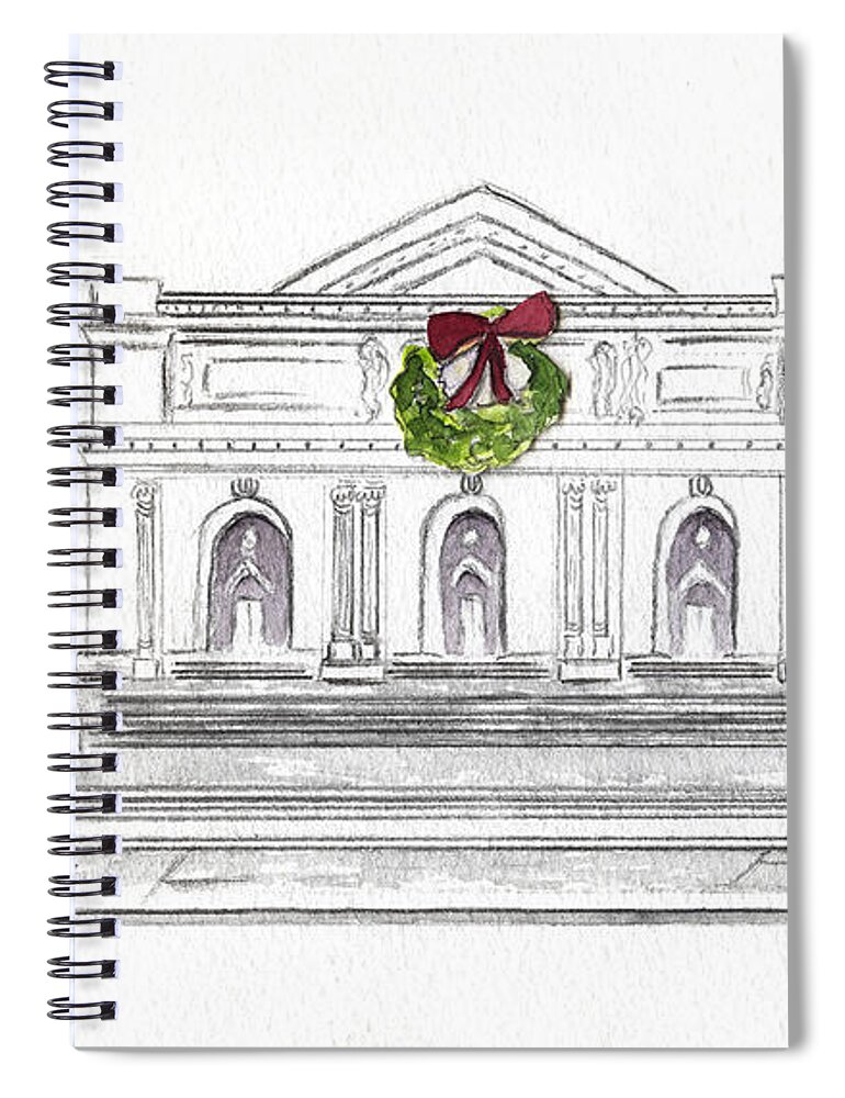 Holiday Spiral Notebook featuring the painting Christmas at The New York Public Library by AFineLyne