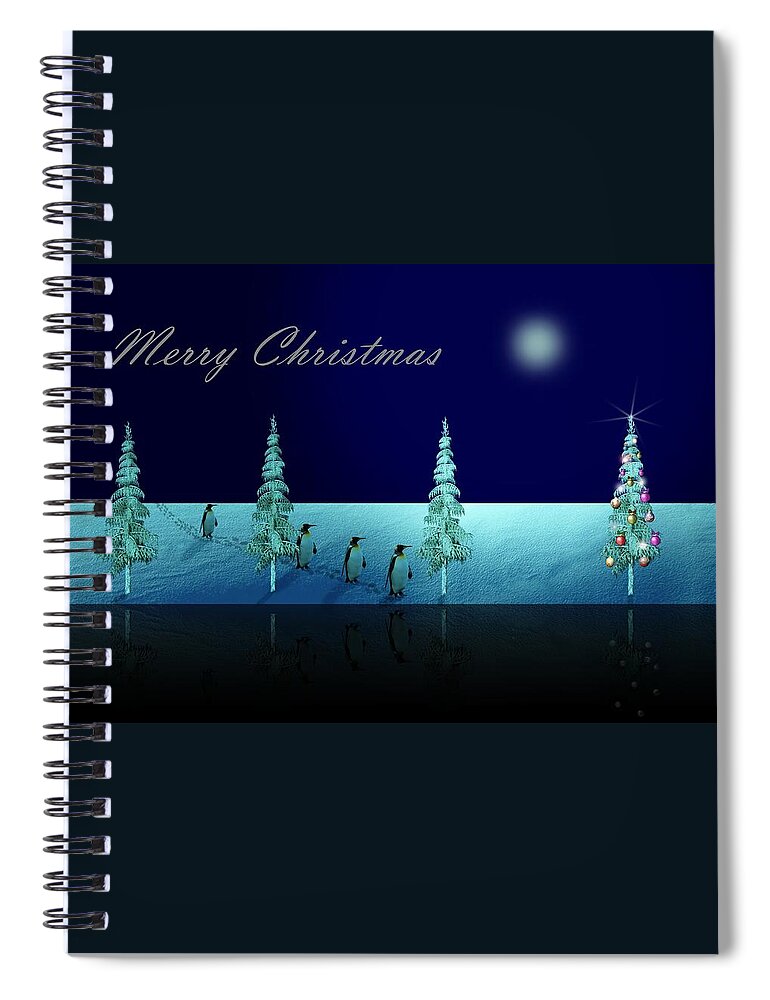 Penguin Spiral Notebook featuring the digital art Christmas Eve Walk of the Penguins by David Dehner
