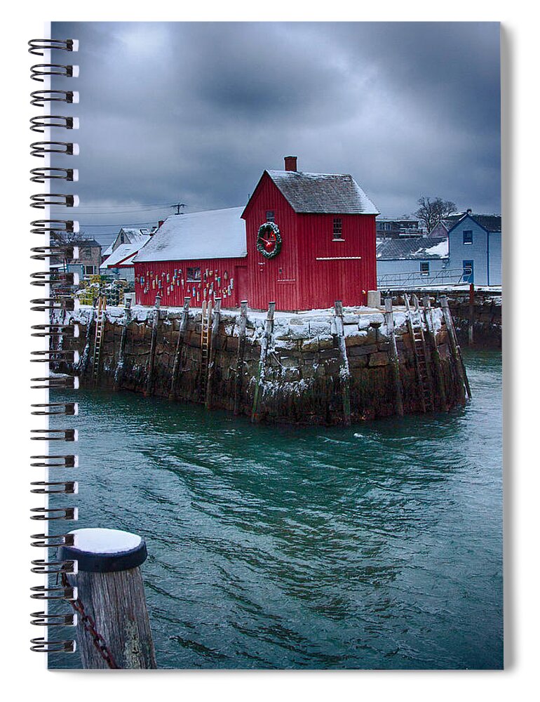 Rockport Harbor Spiral Notebook featuring the photograph Christmas in Rockport Massachusetts by Jeff Folger