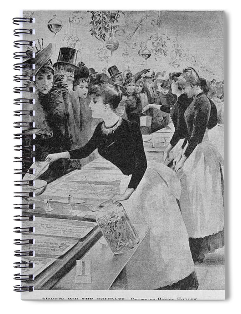 1891 Spiral Notebook featuring the drawing Christmas Shopping, 1891 by Granger