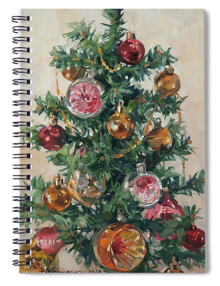 Christmas Tree Spiral Notebook featuring the painting Christmas tree by Victoria Kharchenko