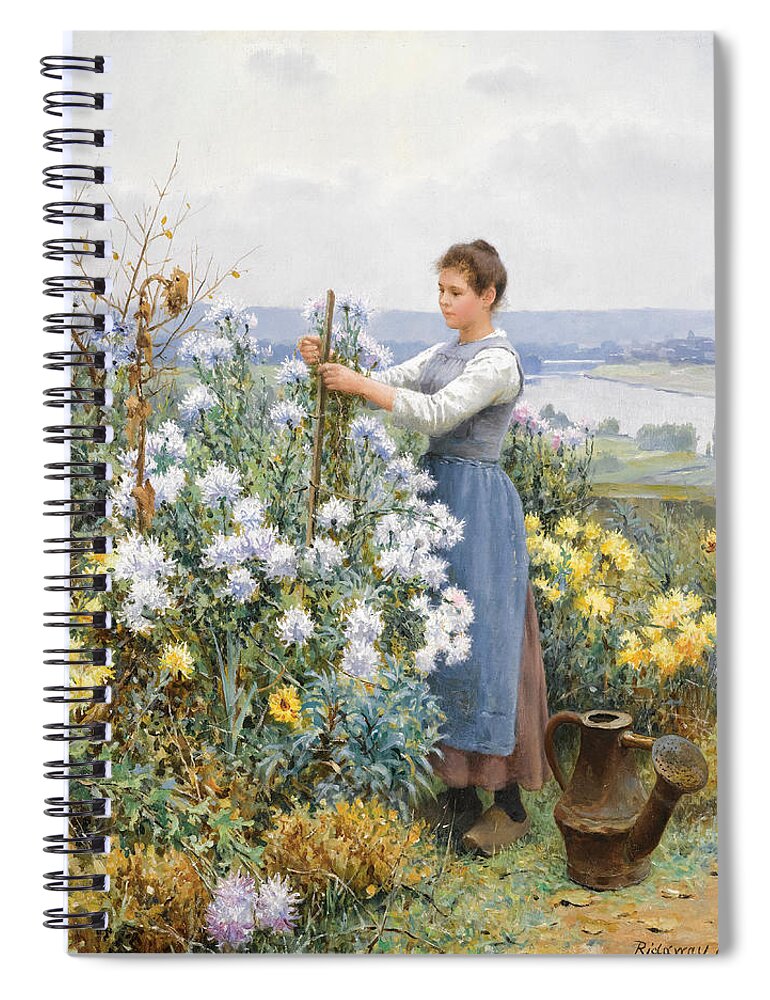 Daniel Ridgway Knight Spiral Notebook featuring the painting Chrysanthemus by Daniel Ridgway Knight
