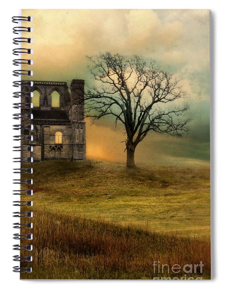Ruin Spiral Notebook featuring the photograph Church Ruin with Stormy Skies by Jill Battaglia