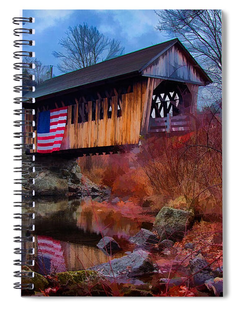Autumn Spiral Notebook featuring the photograph CilleyVille covered bridge by Jeff Folger