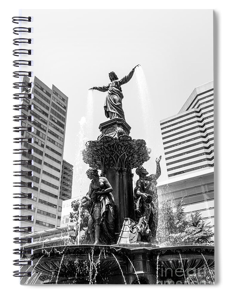 2012 Spiral Notebook featuring the photograph Cincinnati Fountain Black and White Picture by Paul Velgos