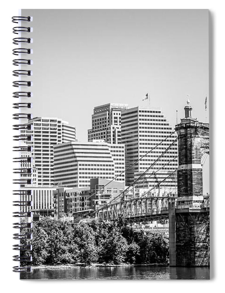 2012 Spiral Notebook featuring the photograph Cincinnati with Roebling Bridge Black and White Picture by Paul Velgos