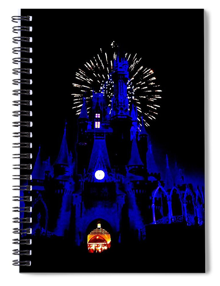 Disney Spiral Notebook featuring the photograph Cinderella Castle Fireworks by Benjamin Yeager