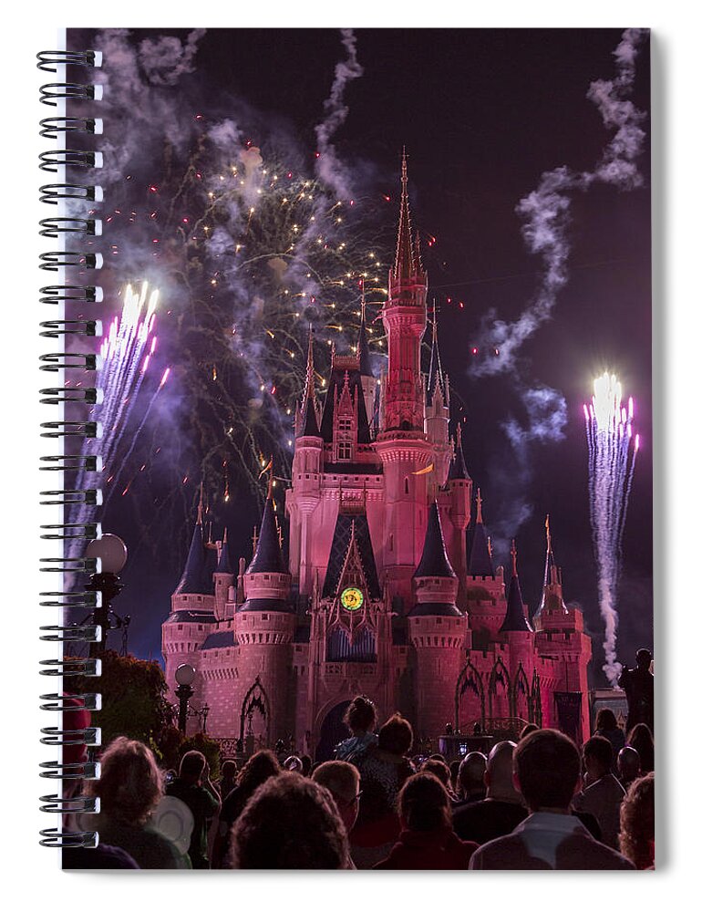 3scape Spiral Notebook featuring the photograph Cinderella's Castle with Fireworks by Adam Romanowicz