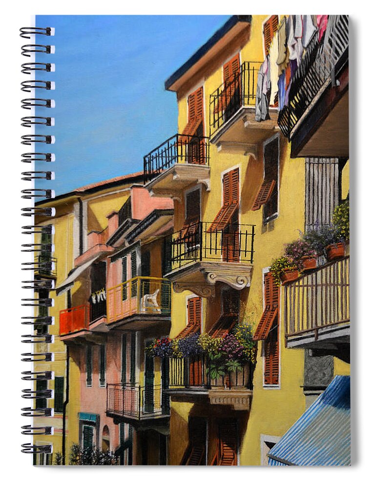 Cinque Terre Spiral Notebook featuring the painting Cinque Terre by Joanne Grant