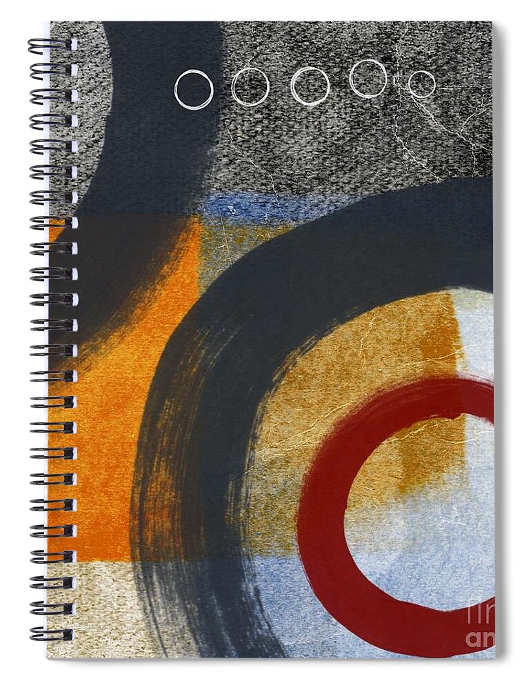 Circles Abstract Blue Red White Grey Gray Black Orangetan Brown Painting Shapes Geometric abstract Shapes abstract Circles Contemporary Modern Hotel Office Lobby Urban Loft Studio Red Circle White Circles Square Spiral Notebook featuring the painting Circles 3 by Linda Woods