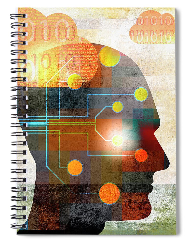 Access Spiral Notebook featuring the photograph Circuit Board Connecting Mans Head by Ikon Ikon Images