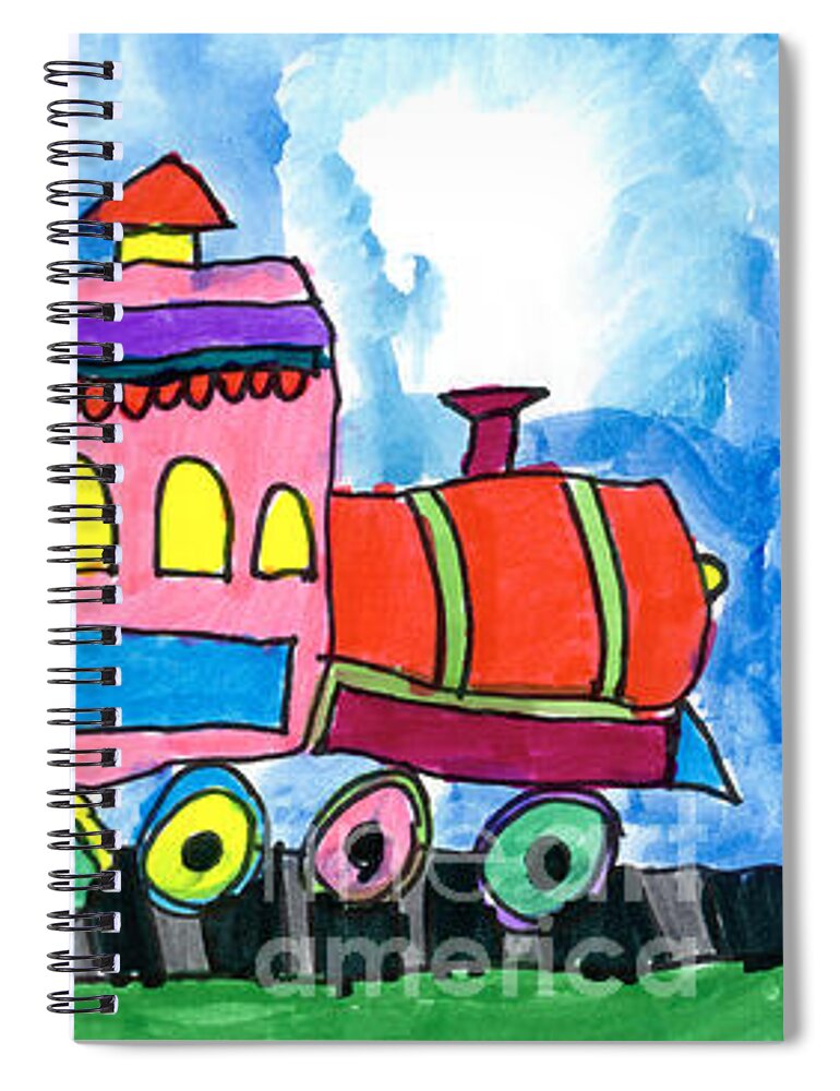 Circus Spiral Notebook featuring the painting Circus Train by Max Kaderabek Age Eight