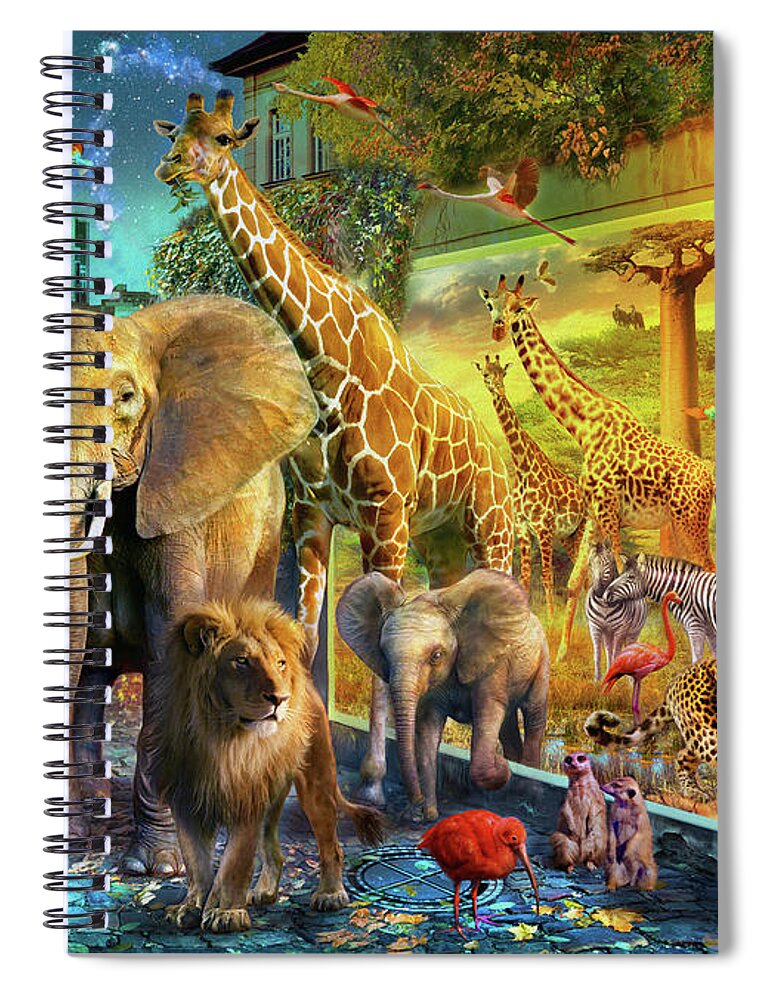 City Spiral Notebook featuring the drawing City Animals by MGL Meiklejohn Graphics Licensing