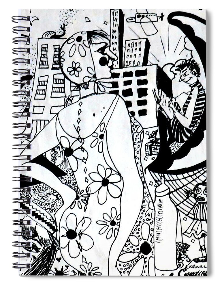 Semi Abstract Spiral Notebook featuring the drawing City Livin' Mamma by Leanne Seymour