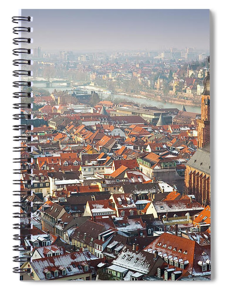 Block Shape Spiral Notebook featuring the photograph City Rooftops And Church In Winter by Richard I'anson